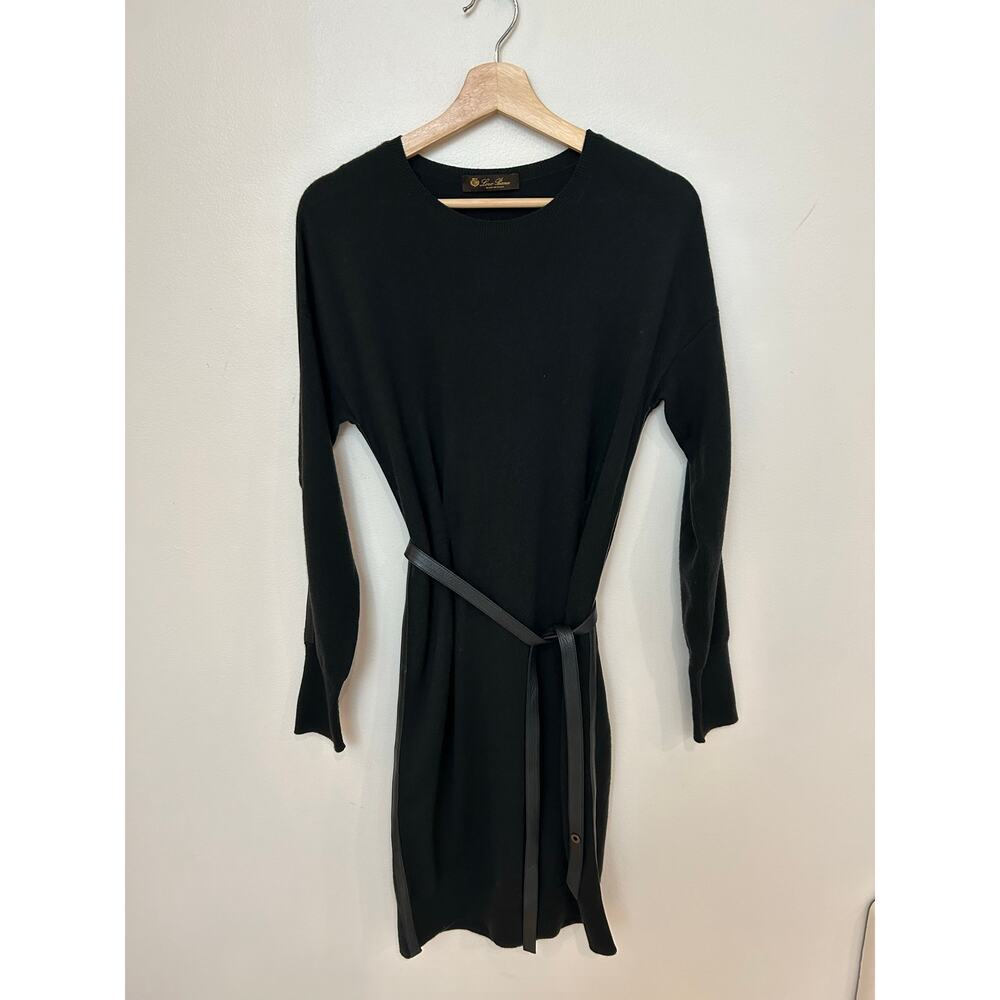Loro Piana 100% Cashmere Sweater Dress Black classic lambskin belt sz 40 Italy - Picture 5 of 14